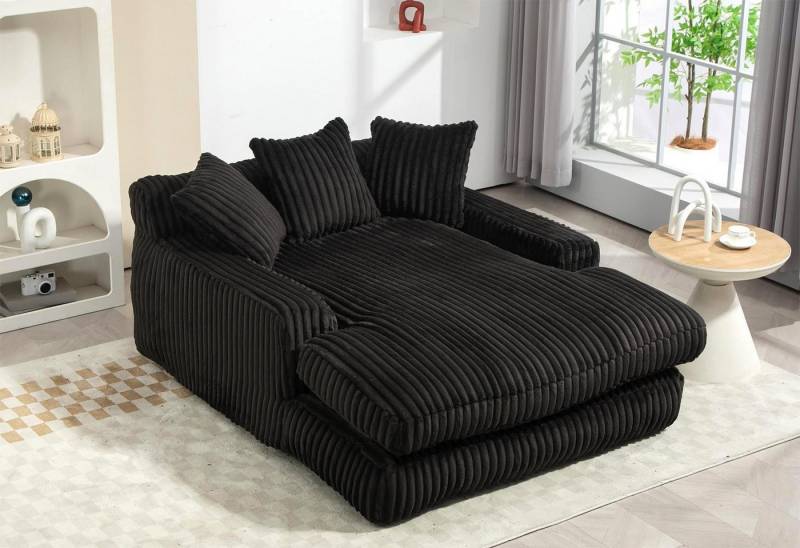 LVHOM Polsterliege 155x125x63cm Schlafsofa mit 3 extra Kissen, Bequem, Relax, Modern (Luxuriöses Bodensofa aus weichem Kurzflor-Cord für ergonomische Unterstützung. Keine Montage erforderlich, ideal als Gästebett oder für Entspannung im Wohnzimmer, Büro. Belastbar bis 150kg, Kein Holzrahmen, Kompakt geliefert, auspacken & platzieren), Hochdichter Bruchschaum für ultimative Bequemlichkeit von LVHOM