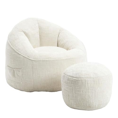 LVHOM Sitzsack Sessel mit Hocker für Erwachsene, Extra weiche Chenille Sitzsack Sofa (Beige), für Wohnzimmer, Schlafzimmer, Homeoffice & Gaming Bereich​​ von LVHOM