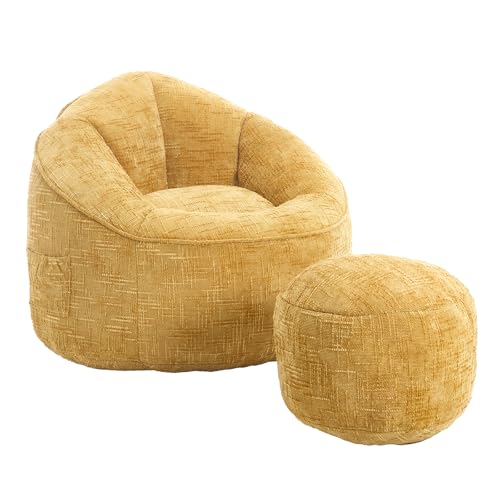 LVHOM Sitzsack Sessel mit Hocker für Erwachsene, Extra weiche Chenille Sitzsack Sofa (Gelb), für Wohnzimmer, Schlafzimmer, Homeoffice & Gaming Bereich​​ von LVHOM
