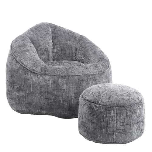 LVHOM Sitzsack Sessel mit Hocker für Erwachsene, Extra weiche Chenille Sitzsack Sofa (Grau), für Wohnzimmer, Schlafzimmer, Homeoffice & Gaming Bereich​​ von LVHOM