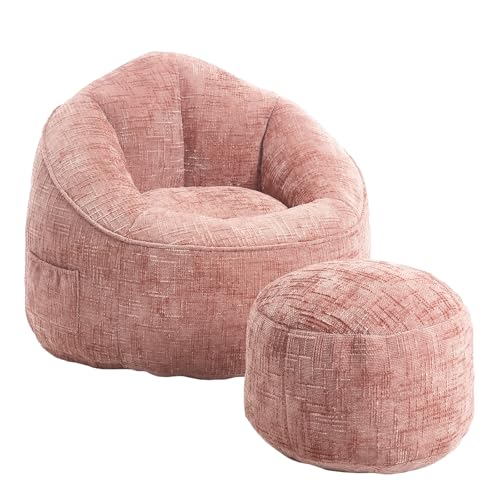 LVHOM Sitzsack Sessel mit Hocker für Erwachsene, Extra weiche Chenille Sitzsack Sofa (Rosa), für Wohnzimmer, Schlafzimmer, Homeoffice & Gaming Bereich​​ von LVHOM