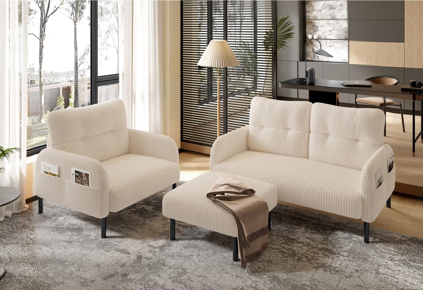 LVHOM Sofa Polstergarnitur, Sicher, komfortabel & multifunktional für Familien, 3 tlg. Sofa-Set: Zweisitzer+Sessel+Hocker, modular kombinierbar für maximale Flexibilität. Perfekt für Wohnzimmer, Büros oder kleine Apartments – schafft sichere Sitzgelegenheiten mit kinderfreundlichem Design und Platzoptimierung, Kindersicher mit runden Ecken. Hocker als Tisch oder Sitz nutzbar. von LVHOM