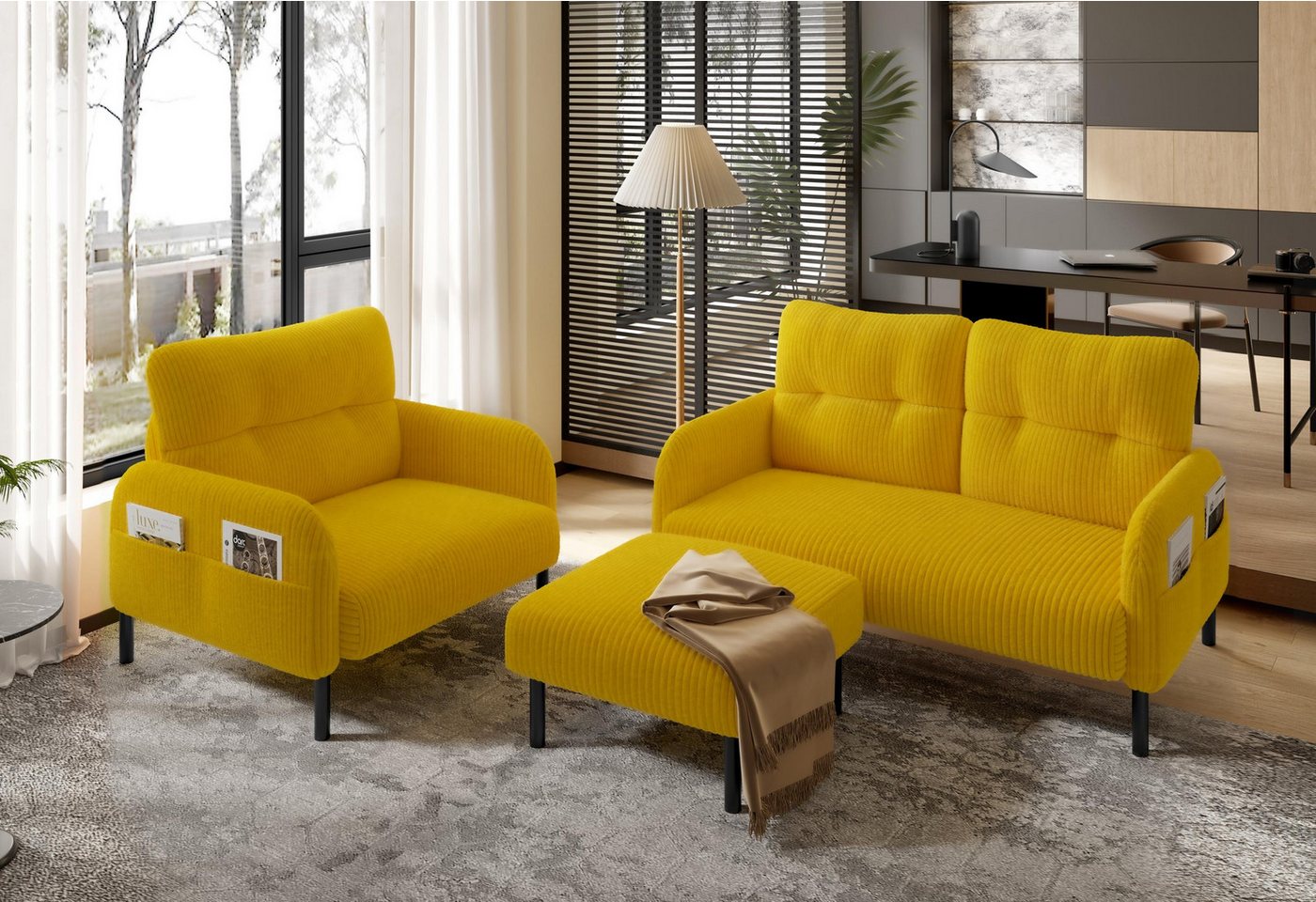 LVHOM Sofa Polstergarnitur, Sicher, komfortabel & multifunktional für Familien, 3 tlg. Sofa-Set: Zweisitzer+Sessel+Hocker, modular kombinierbar für maximale Flexibilität. Perfekt für Wohnzimmer, Büros oder kleine Apartments – schafft sichere Sitzgelegenheiten mit kinderfreundlichem Design und Platzoptimierung 3 Teile, Kindersicher mit runden Ecken. Hocker als Tisch oder Sitz nutzbar. von LVHOM