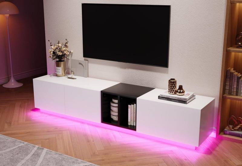 LVHOM TV-Schrank 190 cm,TV-Lowboard,modernes schwarz-weißes Farbschema,stabiles Gestell (Kombination aus Schubladen und offenen Ablagefächern, LED-Beleuchtung, obere Platte mit 50 kg Tragkraft, schlicht und leicht zu reinigen) geeignet für verschiedene Wohnungsstile LVHOM TV-Schrank 190 cm,TV-Lowboard,modernes schwarz-weißes Farbschema,stabiles Gestell (Kombination aus Schubladen und offenen Ablagefächern, LED-Beleuchtung, obere Platte mit 50 kg Tragkraft, schlicht und leicht zu reinigen) geeignet für verschiedene Wohnungsstile von LVHOM