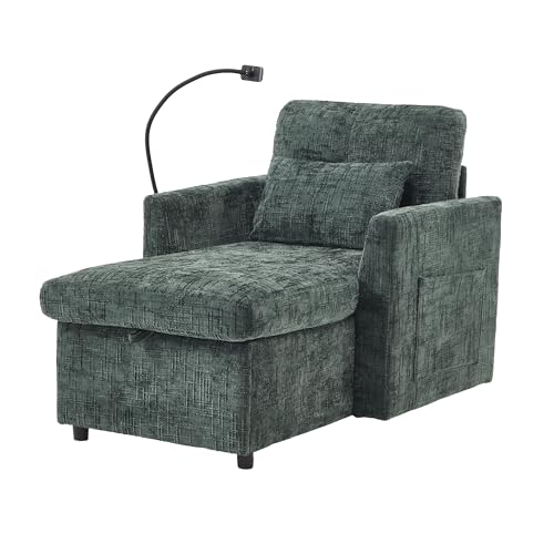 LVHON Premium Indoor Relaxsessel mit großem Stauraum und Handyhalterung, Bequeme Chenille in Grün Chaiselongue Sofa für Wohnzimmer, Schlafzimmer, Kleine Räume von LVHOM
