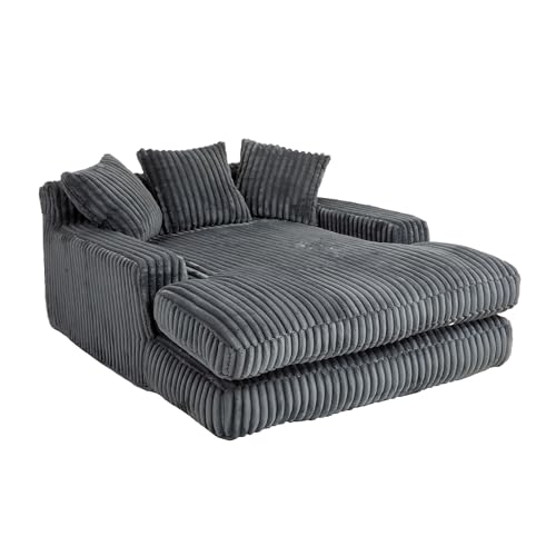 LVHON Premium Relaxsessel mit 3 Weichen Kissen, Bequemes Cord Dunkelgrau Chaiselongue Sofa für Wohnzimmer, Schlafzimmer & kleine Räume von LVHOM
