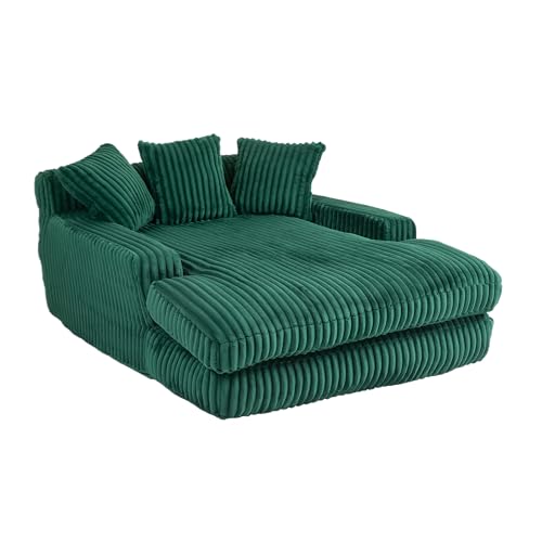 LVHON Premium Relaxsessel mit 3 Weichen Kissen, Bequemes Cord Grün Chaiselongue Sofa für Wohnzimmer, Schlafzimmer & kleine Räume von LVHOM