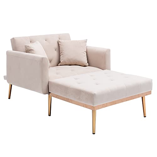 LVHON Premium Relaxsessel mit Liegefunktion & 3-Fach Verstellbarer Rückenlehne (105° bis 180°), Bequemes Samt Beige Schlafsofa für Wohnzimmer, Schlafzimmer & kleine Räume von LVHOM