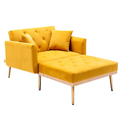 LVHON Premium Relaxsessel mit Liegefunktion & 3-Fach Verstellbarer Rückenlehne (105° bis 180°), Bequemes Samt Gelb Schlafsofa für Wohnzimmer, Schlafzimmer & kleine Räume von LVHOM