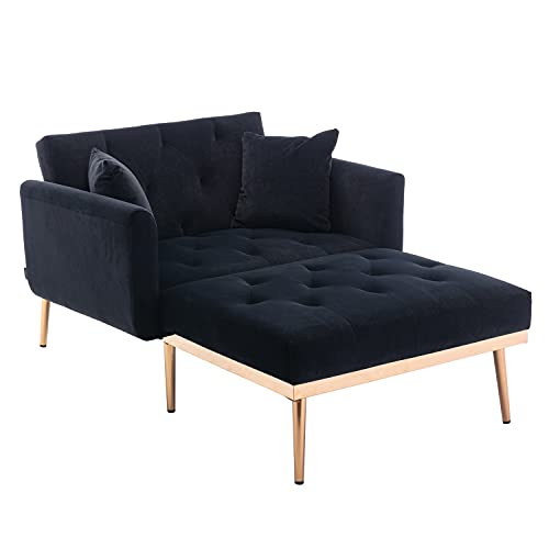 LVHON Premium Relaxsessel mit Liegefunktion & 3-Fach Verstellbarer Rückenlehne (105° bis 180°), Bequemes Samt Schwarz Schlafsofa für Wohnzimmer, Schlafzimmer & kleine Räume von LVHOM