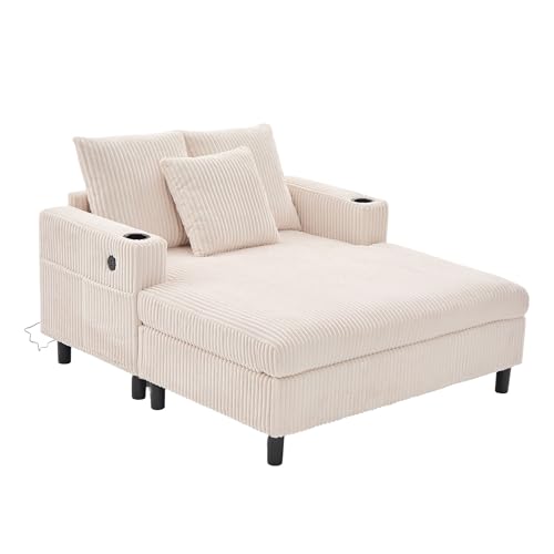 LVHON Premium XXL Relaxsessel mit LED-Beleuchtung & USB-C, Bequemes Cord Beige Schlafsofa für Wohnzimmer, Schlafzimmer & kleine Räume von LVHOM