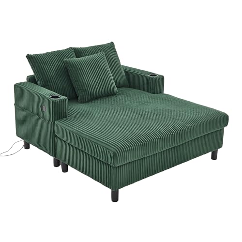 LVHON Premium XXL Relaxsessel mit LED-Beleuchtung & USB-C, Bequemes Cord Grün Schlafsofa für Wohnzimmer, Schlafzimmer & kleine Räume von LVHOM