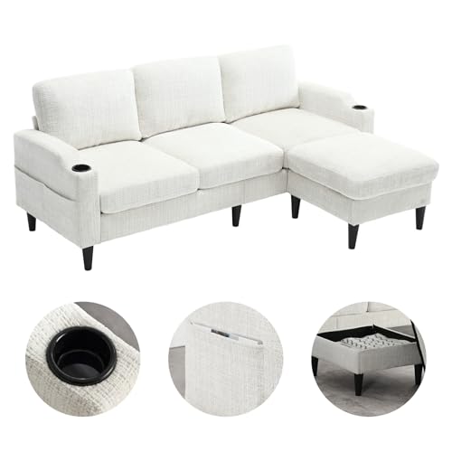 LVHOM 4 Sitzer Chenille Sofa L Form, Lounge Sofa Beige mit Getränkehalter, Seitentaschen, Ottomane mit Stauraum, Geeignet für Wohnzimmer, Wohnung, Büro LVHOM 4 Sitzer Chenille Sofa L Form, Lounge Sofa Beige mit Getränkehalter, Seitentaschen, Ottomane mit Stauraum, Geeignet für Wohnzimmer, Wohnung, Büro von LVHOM