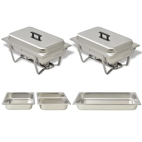 Chafing Dish Set, 2er Set, Edelstahl Speisenwärmer für Catering, Buffet und Party, Warmhaltebehälter, Buffetwärmer, Leicht zu reinigen, 60.5 x 36 x 30 cm von LVHUIDEH