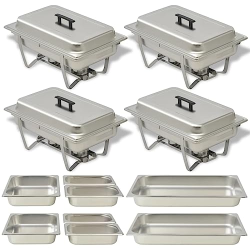 Chafing Dish Set, 4er Set, Edelstahl Speisenwärmer für Catering, Buffet und Party, Warmhaltebehälter, Buffetwärmer, Leicht zu reinigen, 60.5 x 36 x 30 cm von LVHUIDEH