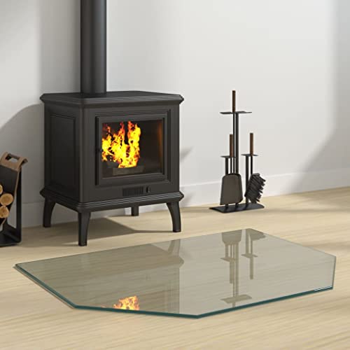 Glasplatte für Kaminofen, Kaminbodenplatte mit Dichtungslippe, Funkenschutzplatte, Tragfähigkeit 250 kg, 80 x 60 x 0.8 cm, Hartglas, Sechseck von LVHUIDEH