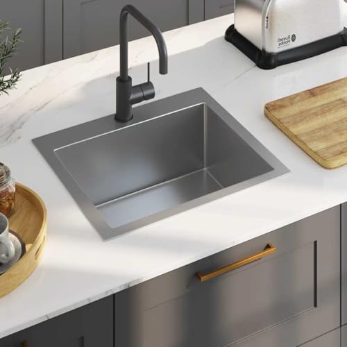 Handgefertigte Einbauspüle, Moderne Küchenspüle, Rechteckige Spülbecken, Lebensmittelqualität, Installationsarten: Unterbau, Unterputz und Einbau, 53 x 50 x 20 cm, Edelstahl von LVHUIDEH