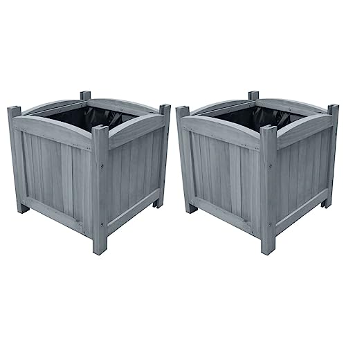 Holz-Hochbeet, 2er Set, Universal Pflanztopf, Blumentopf mit PE-Auskleidung, Pflanzkübel, 30 x 30 x 30 cm, Massivholz Tanne von LVHUIDEH