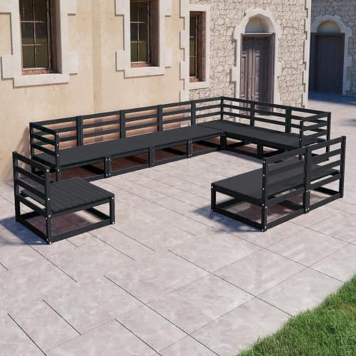 LVHUIDEH 10er Set Gartenmöbel, Garten-Lounge-Set, Sitzgruppe, Wetterfest, Terassenmöbel für Garten Terrasse Balkon Schwarz Massivholz Kiefer von LVHUIDEH