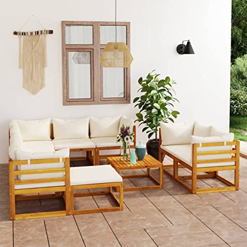 LVHUIDEH 10er Set Gartenmöbel, Garten-Lounge-Set mit Auflagen, Sitzgruppe, Wetterfest Balkonmöbel für Garten Terrasse Balkon, Creme Massivholz Akazie von LVHUIDEH
