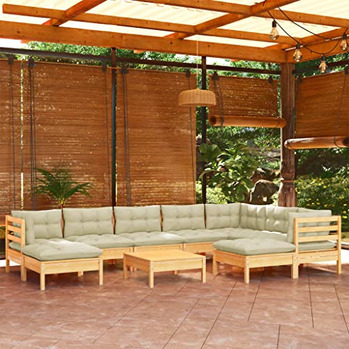 LVHUIDEH 10er Set Gartenmöbel, Garten-Lounge-Set mit Creme Kissen Massivholz Kiefer von LVHUIDEH