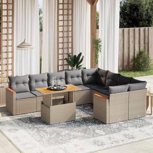 LVHUIDEH 10er Set Gartenmöbel, Garten-Sofagarnitur mit Kissen, Sitzgruppe, Wetterfest, Terassenmöbel für Garten Terrasse Balkon, Beige Poly Rattan LVHUIDEH 10er Set Gartenmöbel, Garten-Sofagarnitur mit Kissen, Sitzgruppe, Wetterfest, Terassenmöbel für Garten Terrasse Balkon, Beige Poly Rattan von LVHUIDEH