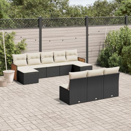 LVHUIDEH 10er Set Gartenmöbel, Garten-Sofagarnitur mit Kissen, Sitzgruppe, Wetterfest, Terassenmöbel für Garten Terrasse Balkon, Schwarz Poly Rattan von LVHUIDEH