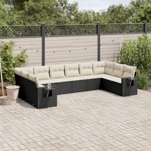 LVHUIDEH 10er Set Gartenmöbel, Garten-Sofagarnitur mit Kissen, Sitzgruppe, Wetterfest, Terassenmöbel für Garten Terrasse Balkon, Schwarz Poly Rattan von LVHUIDEH