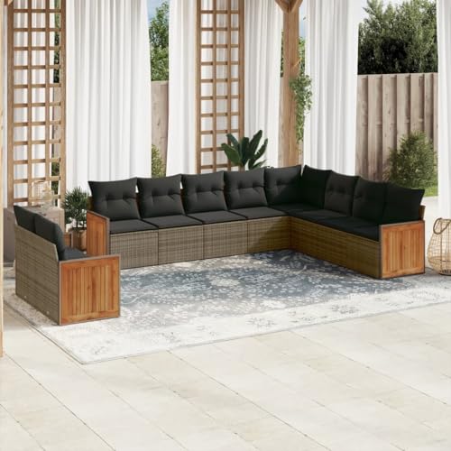 LVHUIDEH 10er Set Gartenmöbel, Garten-Sofagarnitur mit Kissen, Sitzgruppe, Wetterfest Terassenmöbel, Grau Poly Rattan von LVHUIDEH