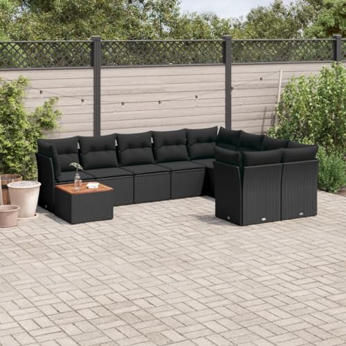 LVHUIDEH 10er Set Gartenmöbel, Garten-Sofagarnitur mit Kissen, Sitzgruppe, Wetterfest Terassenmöbel, Schwarz Poly Rattan von LVHUIDEH
