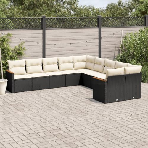 LVHUIDEH 10er Set Gartenmöbel, Garten-Sofagarnitur mit Kissen, Sitzgruppe, Wetterfest Terassenmöbel, Schwarz Poly Rattan von LVHUIDEH