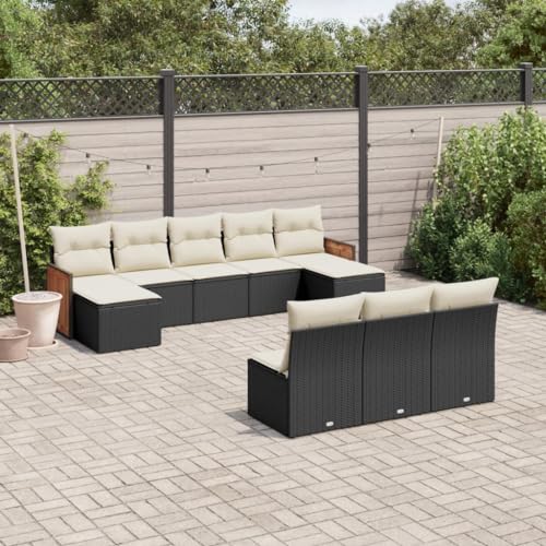 LVHUIDEH 10er Set Gartenmöbel, Garten-Sofagarnitur mit Kissen, Sitzgruppe, Wetterfest Terassenmöbel, Schwarz Poly Rattan von LVHUIDEH