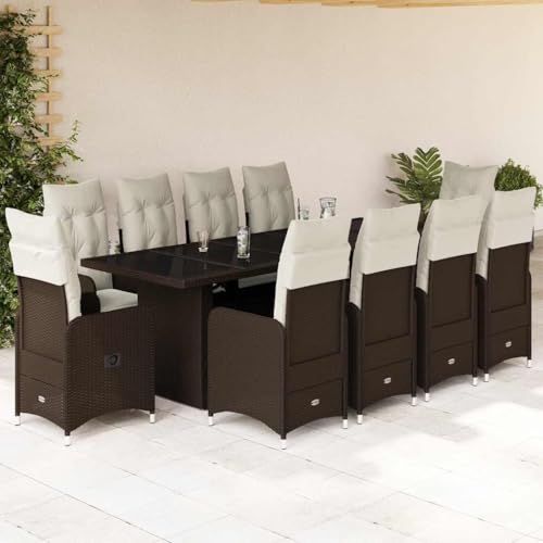 LVHUIDEH 11er Set Gartenmöbel, Garten-Bistro-Set mit Kissen, Sitzgruppe, Wetterfest, Terassenmöbel für Garten Terrasse Balkon, Braun Poly Rattan von LVHUIDEH
