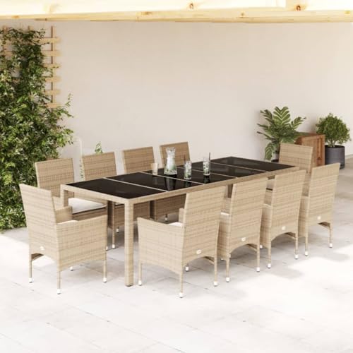 LVHUIDEH 11er Set Gartenmöbel, Garten-Essgruppe mit Kissen, Sitzgruppe, Wetterfest, Terassenmöbel für Garten Terrasse Balkon, Beige Poly Rattan und Glas LVHUIDEH 11er Set Gartenmöbel, Garten-Essgruppe mit Kissen, Sitzgruppe, Wetterfest, Terassenmöbel für Garten Terrasse Balkon, Beige Poly Rattan und Glas von LVHUIDEH