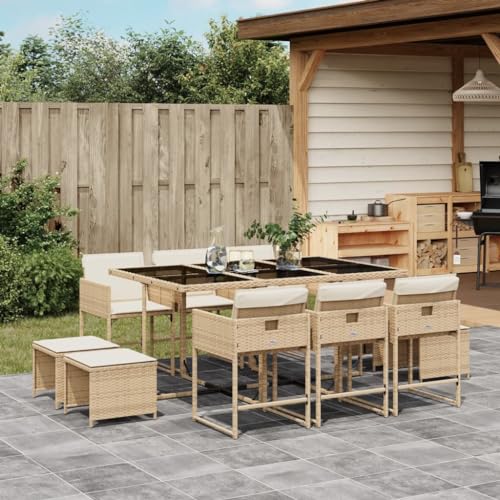 LVHUIDEH 11er Set Gartenmöbel, Garten-Essgruppe mit Kissen, Sitzgruppe, Wetterfest, Terassenmöbel für Garten Terrasse Balkon, Beige Poly Rattan LVHUIDEH 11er Set Gartenmöbel, Garten-Essgruppe mit Kissen, Sitzgruppe, Wetterfest, Terassenmöbel für Garten Terrasse Balkon, Beige Poly Rattan von LVHUIDEH