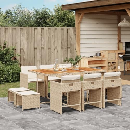 LVHUIDEH 11er Set Gartenmöbel, Garten-Essgruppe mit Kissen, Sitzgruppe, Wetterfest, Terassenmöbel für Garten Terrasse Balkon, Beige Poly Rattan LVHUIDEH 11er Set Gartenmöbel, Garten-Essgruppe mit Kissen, Sitzgruppe, Wetterfest, Terassenmöbel für Garten Terrasse Balkon, Beige Poly Rattan von LVHUIDEH