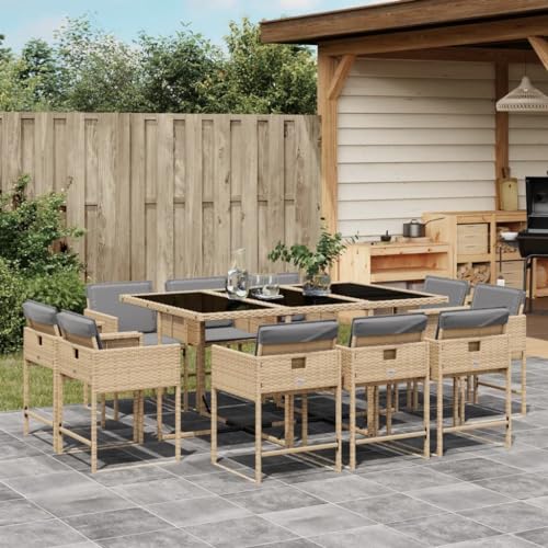 LVHUIDEH 11er Set Gartenmöbel, Garten-Essgruppe mit Kissen, Sitzgruppe, Wetterfest, Terassenmöbel für Garten Terrasse Balkon, Beigemischung Poly Rattan von LVHUIDEH