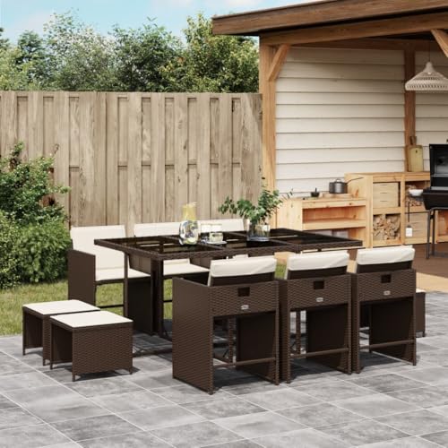 LVHUIDEH 11er Set Gartenmöbel, Garten-Essgruppe mit Kissen, Sitzgruppe, Wetterfest, Terassenmöbel für Garten Terrasse Balkon, Braun Poly Rattan LVHUIDEH 11er Set Gartenmöbel, Garten-Essgruppe mit Kissen, Sitzgruppe, Wetterfest, Terassenmöbel für Garten Terrasse Balkon, Braun Poly Rattan von LVHUIDEH