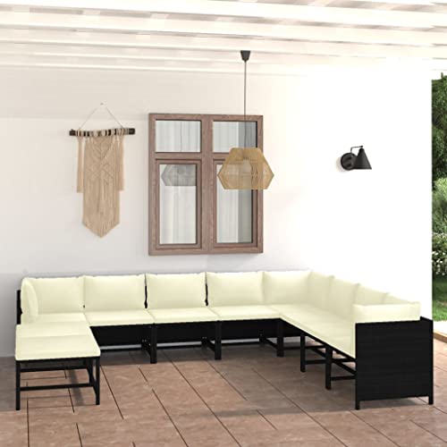 LVHUIDEH 11er Set Gartenmöbel, Garten-Lounge-Set mit Kissen, Sitzgruppe, Wetterfest Balkonmöbel für Garten Terrasse Balkon, Poly Rattan Schwarz von LVHUIDEH