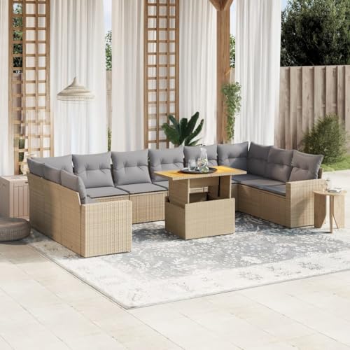 LVHUIDEH 11er Set Gartenmöbel, Garten-Sofagarnitur mit Kissen, Sitzgruppe, Wetterfest, Terassenmöbel für Garten Terrasse Balkon, Beige Poly Rattan LVHUIDEH 11er Set Gartenmöbel, Garten-Sofagarnitur mit Kissen, Sitzgruppe, Wetterfest, Terassenmöbel für Garten Terrasse Balkon, Beige Poly Rattan von LVHUIDEH