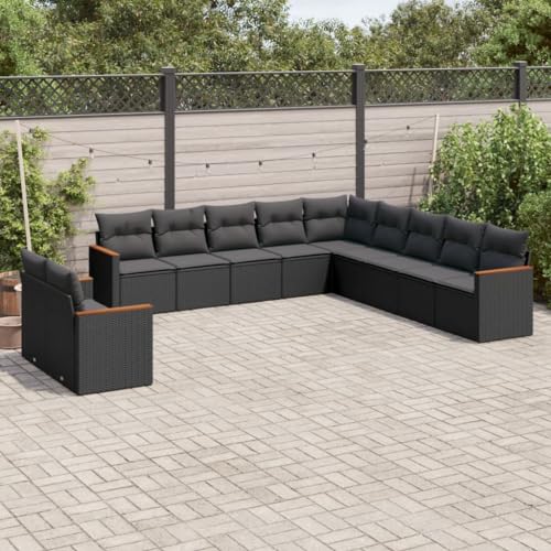 LVHUIDEH 11er Set Gartenmöbel, Garten-Sofagarnitur mit Kissen, Sitzgruppe, Wetterfest, Terassenmöbel für Garten Terrasse Balkon, Schwarz Poly Rattan LVHUIDEH 11er Set Gartenmöbel, Garten-Sofagarnitur mit Kissen, Sitzgruppe, Wetterfest, Terassenmöbel für Garten Terrasse Balkon, Schwarz Poly Rattan von LVHUIDEH