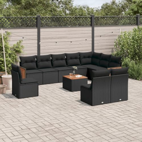 LVHUIDEH 11er Set Gartenmöbel, Garten-Sofagarnitur mit Kissen, Sitzgruppe, Wetterfest, Terassenmöbel für Garten Terrasse Balkon, Schwarz Poly Rattan von LVHUIDEH