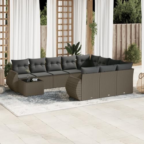LVHUIDEH 11er Set Gartenmöbel, Garten-Sofagarnitur mit Kissen, Sitzgruppe, Wetterfest Terassenmöbel, Hellgrau Poly Rattan von LVHUIDEH