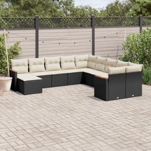 LVHUIDEH 11er Set Gartenmöbel, Garten-Sofagarnitur mit Kissen, Sitzgruppe, Wetterfest Terassenmöbel, Schwarz Poly Rattan von LVHUIDEH