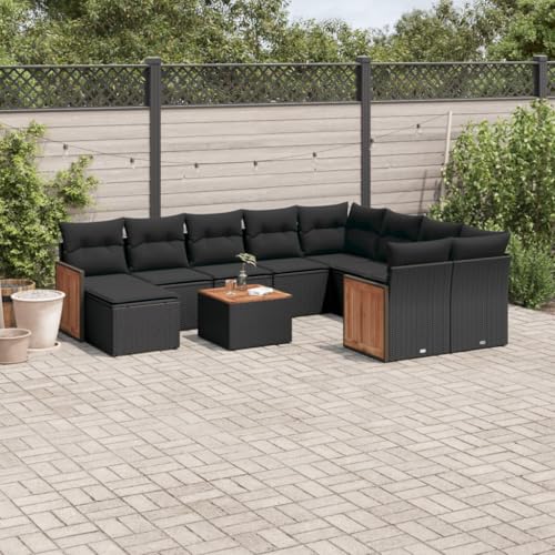 LVHUIDEH 11er Set Gartenmöbel, Garten-Sofagarnitur mit Kissen, Sitzgruppe, Wetterfest Terassenmöbel, Schwarz Poly Rattan von LVHUIDEH