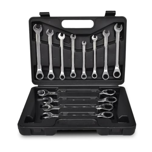LVHUIDEH 12-teilig Ratschenschlüssel Set für Heimwerkerprojekte und Autowerkstätten, Gabelschlüsselsatz Ringschlüssel Set (6-19 mm, Metrisch) von LVHUIDEH