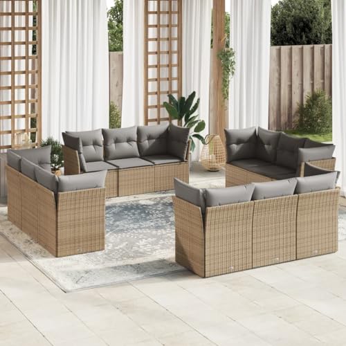 LVHUIDEH 12er Set Gartenmöbel, Garten-Sofagarnitur mit Kissen, Sitzgruppe, Wetterfest, Terassenmöbel für Garten Terrasse Balkon, Beige Poly Rattan LVHUIDEH 12er Set Gartenmöbel, Garten-Sofagarnitur mit Kissen, Sitzgruppe, Wetterfest, Terassenmöbel für Garten Terrasse Balkon, Beige Poly Rattan von LVHUIDEH