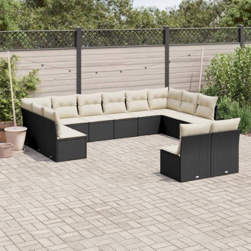 LVHUIDEH 12er Set Gartenmöbel, Garten-Sofagarnitur mit Kissen, Sitzgruppe, Wetterfest, Terassenmöbel für Garten Terrasse Balkon, Schwarz Poly Rattan von LVHUIDEH