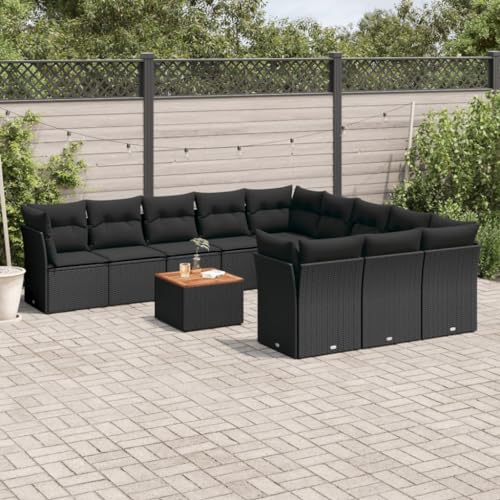 LVHUIDEH 12er Set Gartenmöbel, Garten-Sofagarnitur mit Kissen, Sitzgruppe, Wetterfest Terassenmöbel, Schwarz Poly Rattan von LVHUIDEH