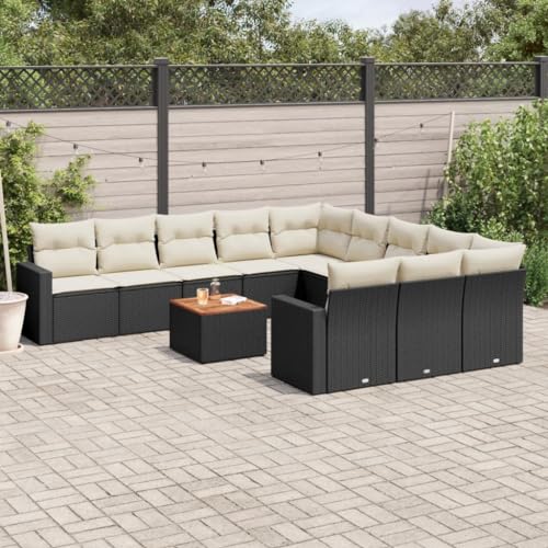 LVHUIDEH 12er Set Gartenmöbel, Garten-Sofagarnitur mit Kissen, Sitzgruppe, Wetterfest Terassenmöbel, Schwarz Poly Rattan von LVHUIDEH